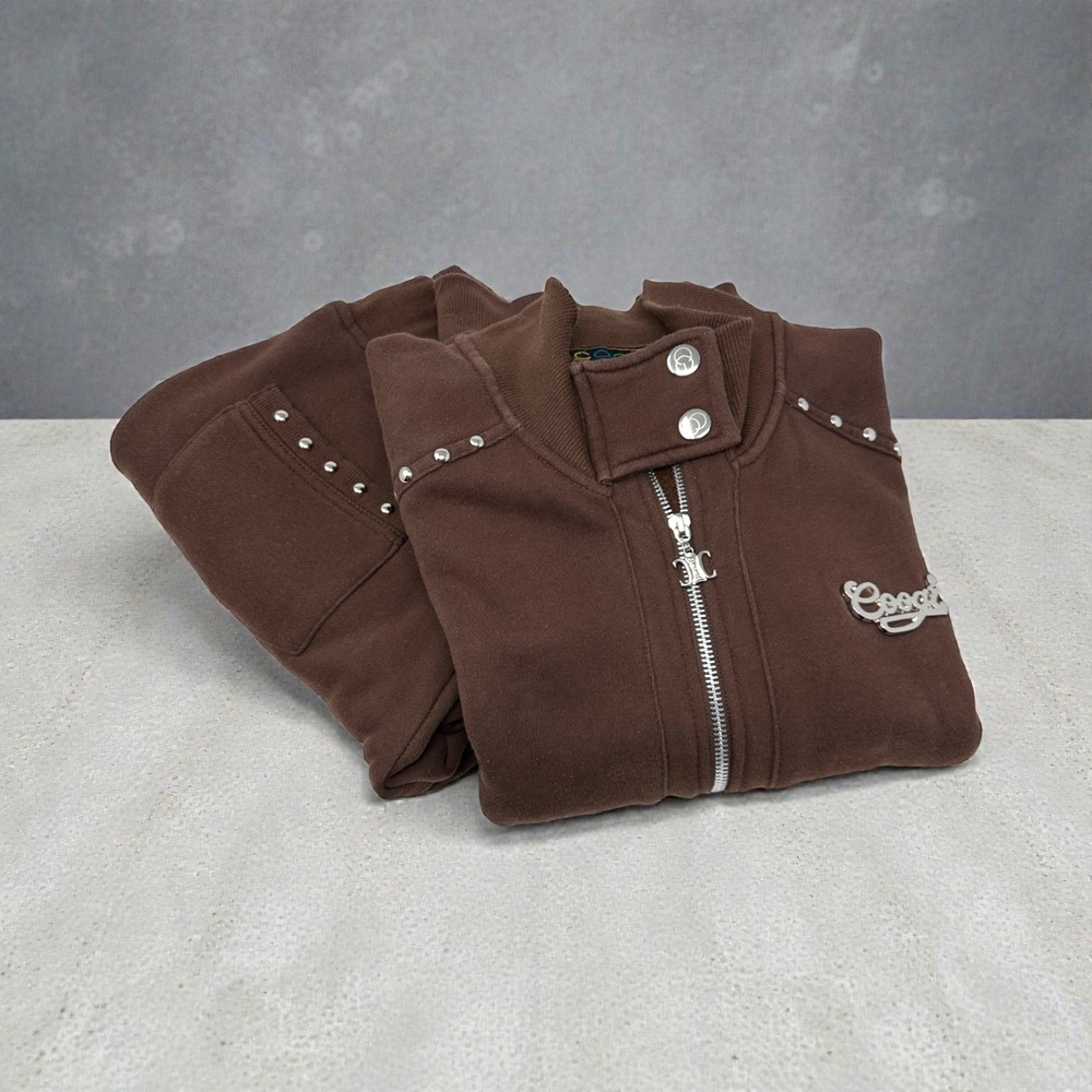 Vtg COOGI Brown Cotton Blend Tracksuit Designer Studs Women's Sweat Suit Size L‎